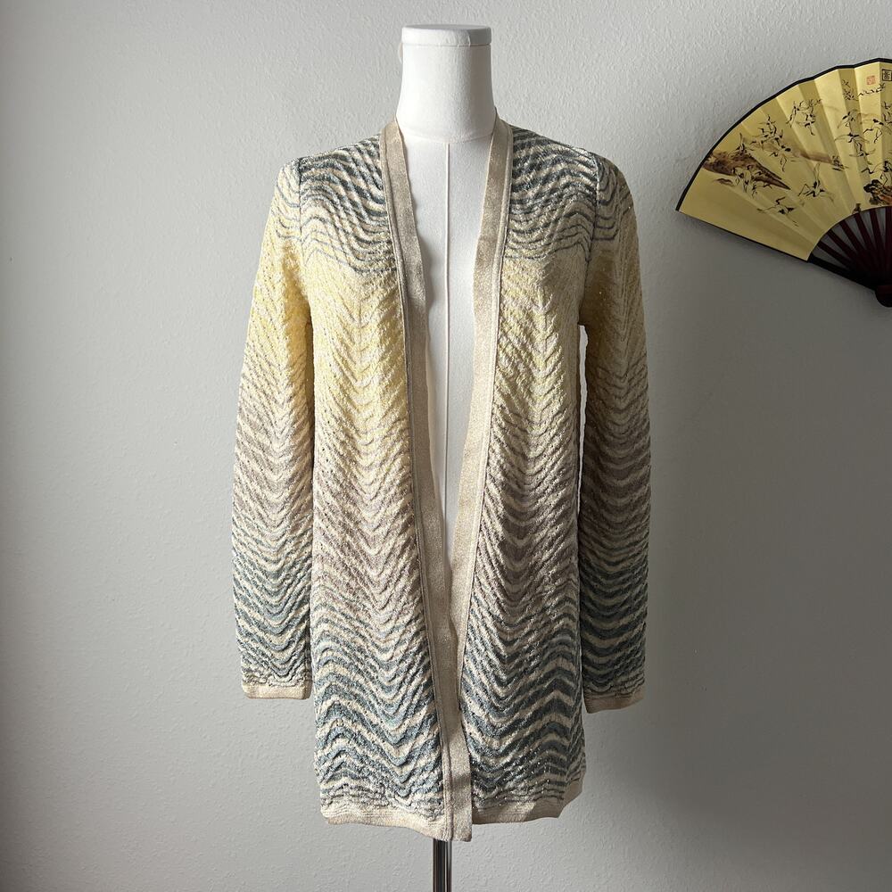 missoni gold metallic chevron knit open cardigan